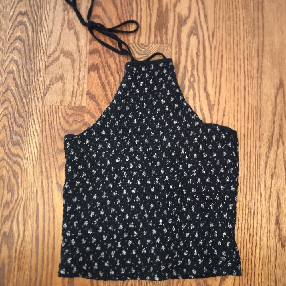 Black floral detailed halter top